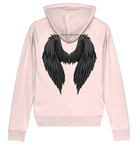 Damen Hoodie mit schwarzem Strass und Engelsflügeln - Bio Baumwolle