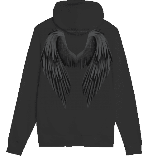 Hoodie Unisex mit schwarzem Strass und Engelsflügeln - Bio Baumwolle