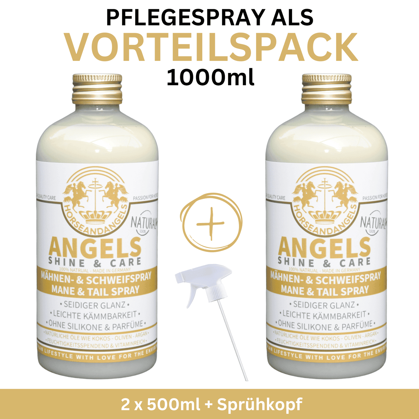 ANGELS SHINE & CARE natural - Natürliches Mähnenspray - Schweifspray - SCHÜTTELN, SPRÜHEN, KURZ EINWIRKEN ... FREUDE! - HORSEANDANGELS