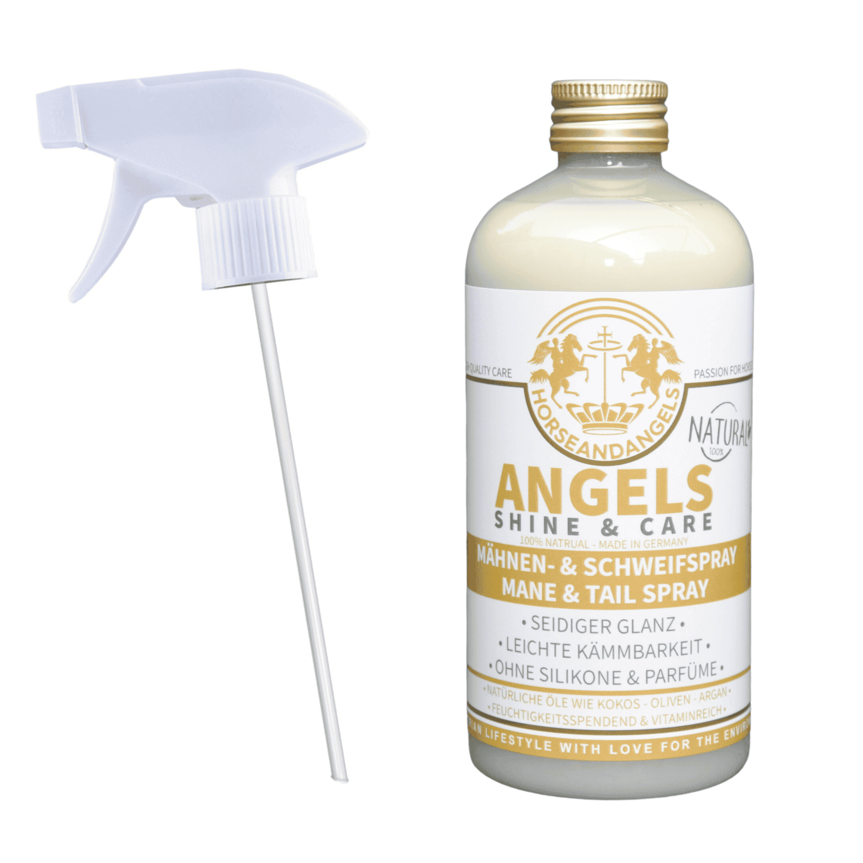 ANGELS SHINE & CARE natural - Natürliches Mähnenspray - Schweifspray - SCHÜTTELN, SPRÜHEN, KURZ EINWIRKEN ... FREUDE! - HORSEANDANGELS