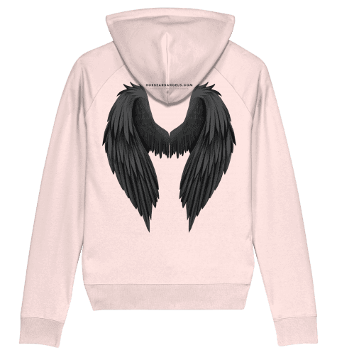 Damen Hoodie mit schwarzem Strass und Engelsflügeln - Bio Baumwolle - HORSEANDANGELS