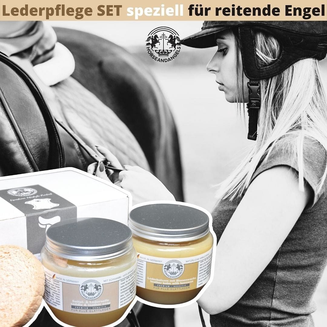 Lederbalsam mit echtem Bienenwachs und Sattelseife mit Schwamm SET - HORSEANDANGELS