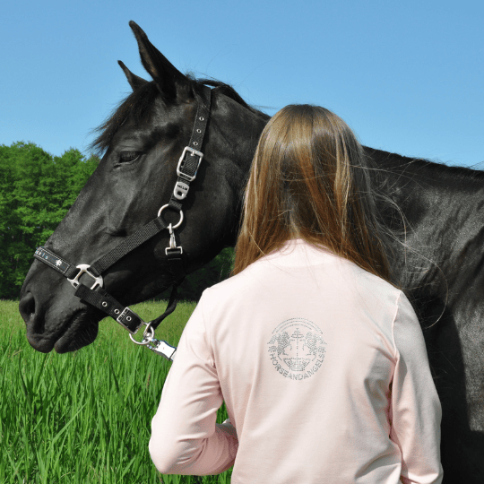 Reitbluse - Reitshirt langarm Damen mit Strass "Rose Elegance" - HORSEANDANGELS