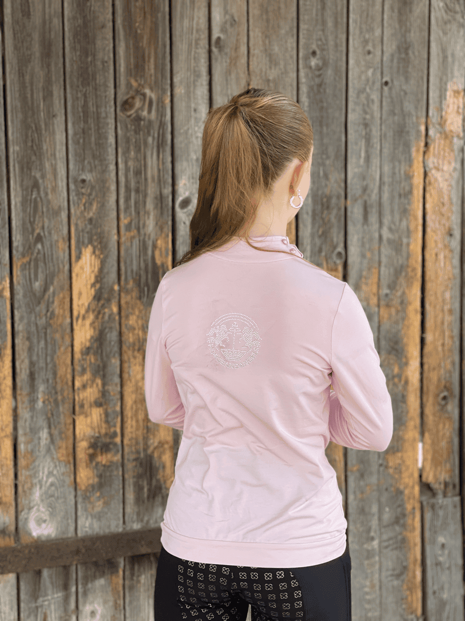 Reitbluse - Reitshirt langarm Damen mit Strass "Rose Elegance" - HORSEANDANGELS