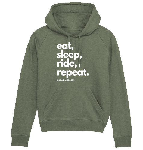 Reiter Pferde Hoodie Damen - eat, sleep, ride, repeat - Bio Baumwolle - HORSEANDANGELS